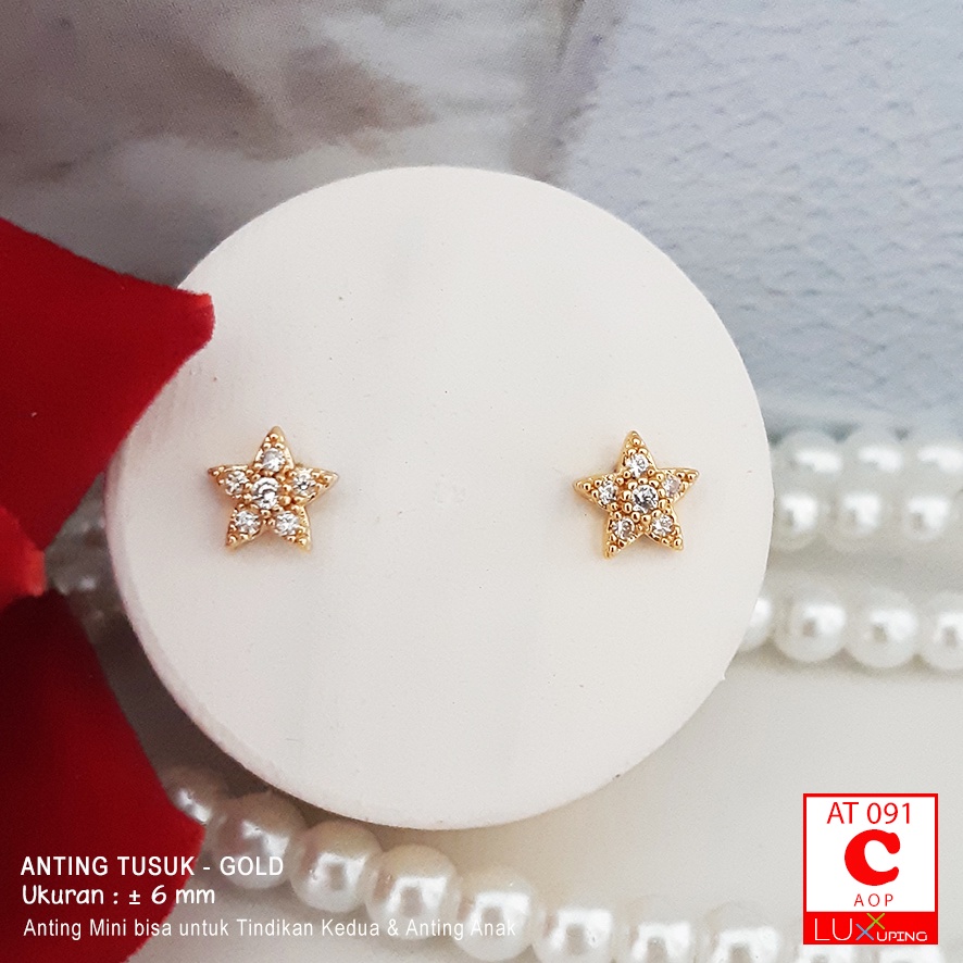 AT 091 Anting Tusuk Kecil Tindik Lubang di Pinggiran Telinga Perhiasan Lapis Emas Imitasi Permata Zirkon Aksesoris Wanita Korea Model Terbaru Anting Funky Anting Unisex Laki Perempuan Piercing Luxx Xuping