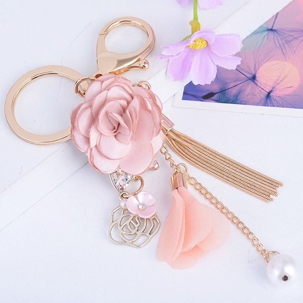 Needway  Gifts Key Ring Bag Keychain Key Chain Pink Gold Color Pendant Jewelry Clef Bow Tassel/Multicolor