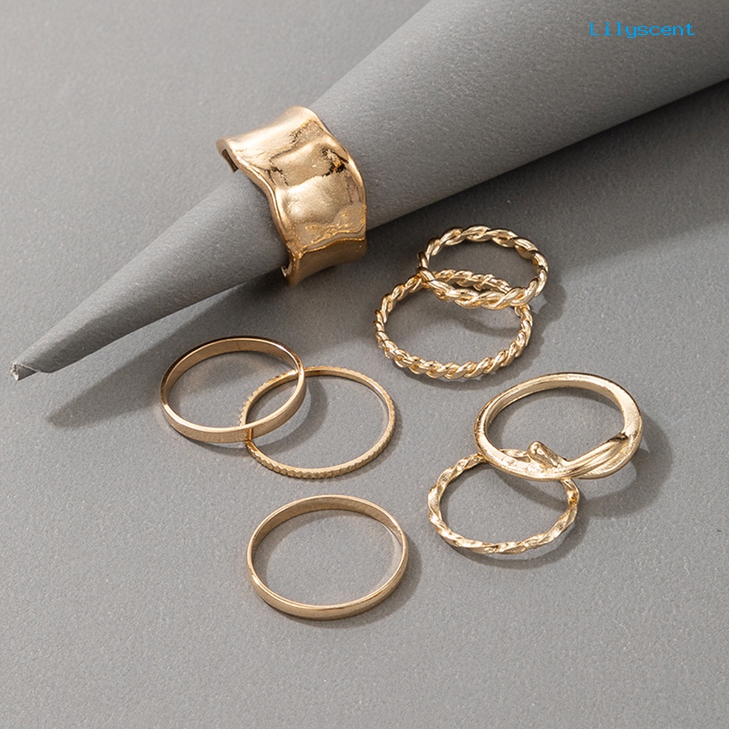 8pcs / Set Cincin Jari Bentuk Kepang Tidak Teratur Bahan Alloy Untuk Aksesoris Perhiasan