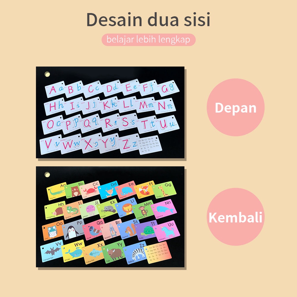 Aikoky Flash card mainan balita belajar huruf/warna/hewan/angka