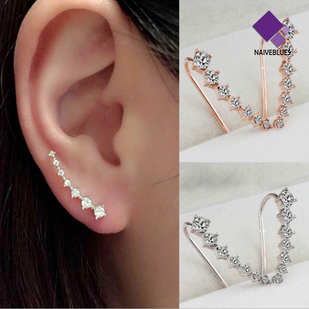 1 Pasang Anting Stud Berlian Imitasi Shiny Gaya Korea Untuk Wanita