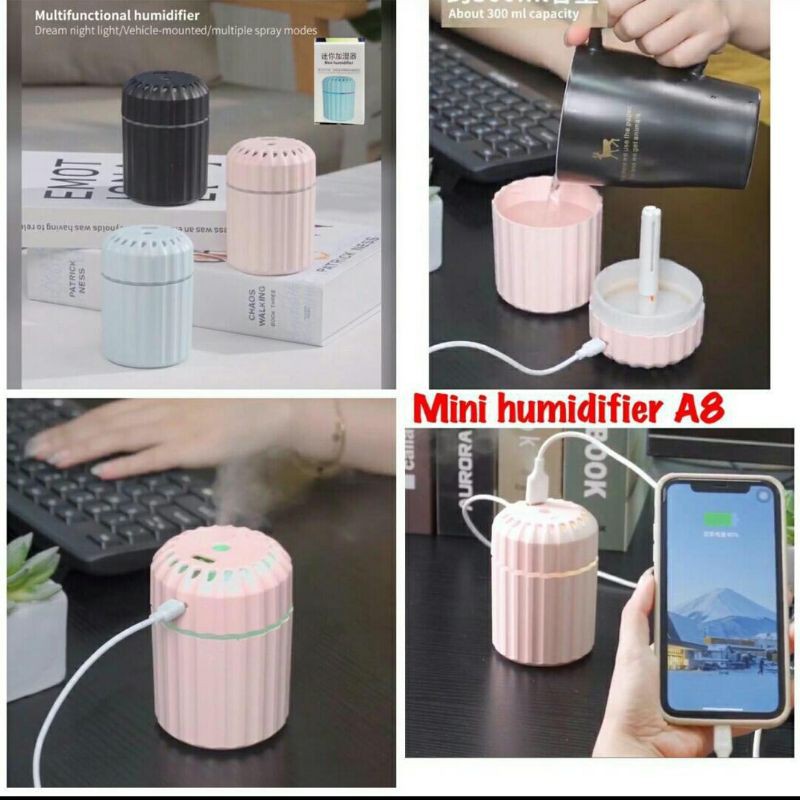 Humidifier USB Mini A8 Aroma Diffuser USB Mini  300ml Lampu