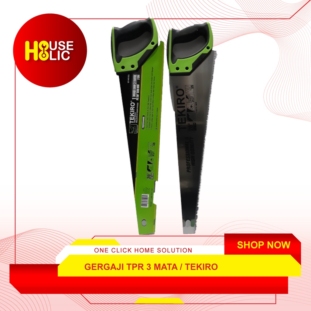 TEKIRO Gergaji Tangan Potong Kayu Gagang TPR 20&quot; Inch 3 Mata 7 TPI