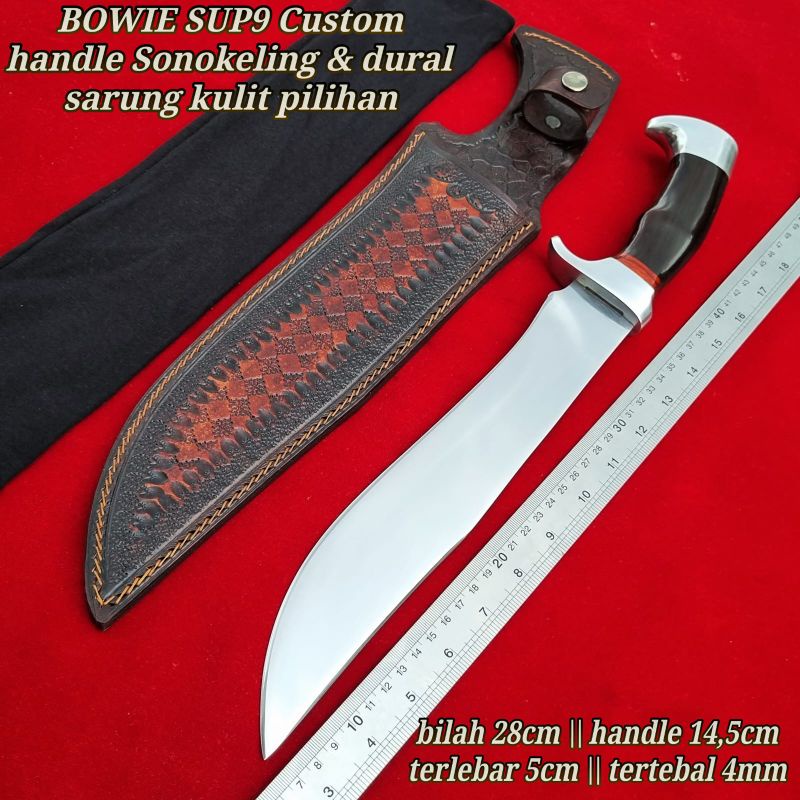 bowie sup9 custom pisau camp, hunting, survival,pinggang,pamoroan serbaguna