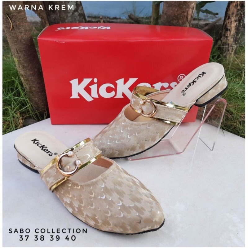 Sandal Selop Wanita Pesta Flat Teplek Mewah Branded Kickers Sendal Slop Perempuan Dewasa Ibu Kondang