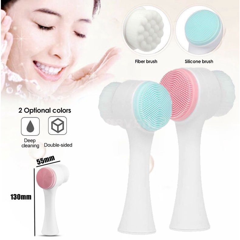 Alat pembersih wajah 2 in 1 cleanshing brush 2 sisi sikat bulu halus dan silicon