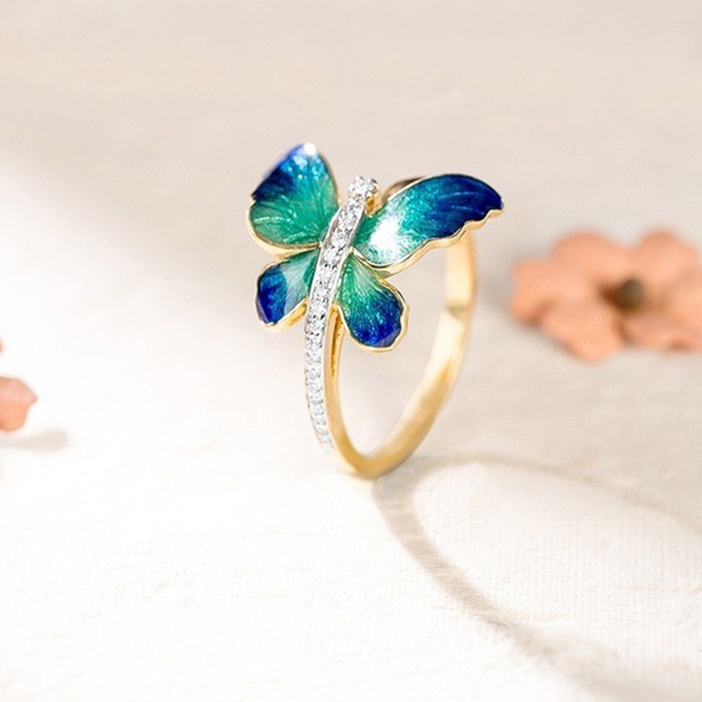 Hu Hu Hu Hu Hu Alat Bantu Pasang Kacamata♡ Cincin Tunangan Tipis Desain Kupukupu Hias Berlian Imitasi Untuk Wanita