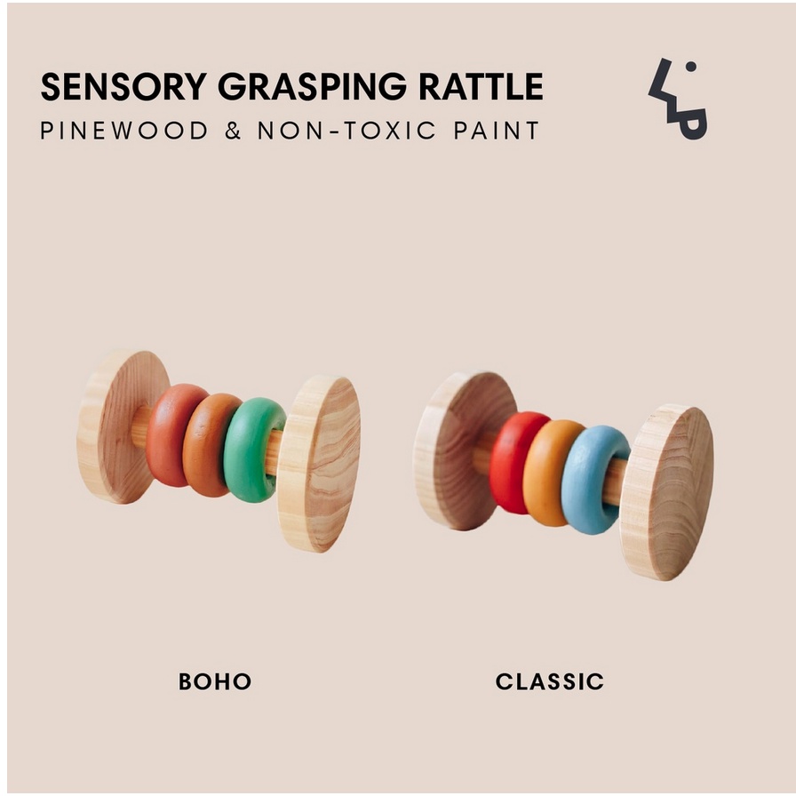 Letter in Pine Sensory Grasping Rattle Wooden Toy - Mainan Genggam Sensori Bola Rattling Toys Puzzle