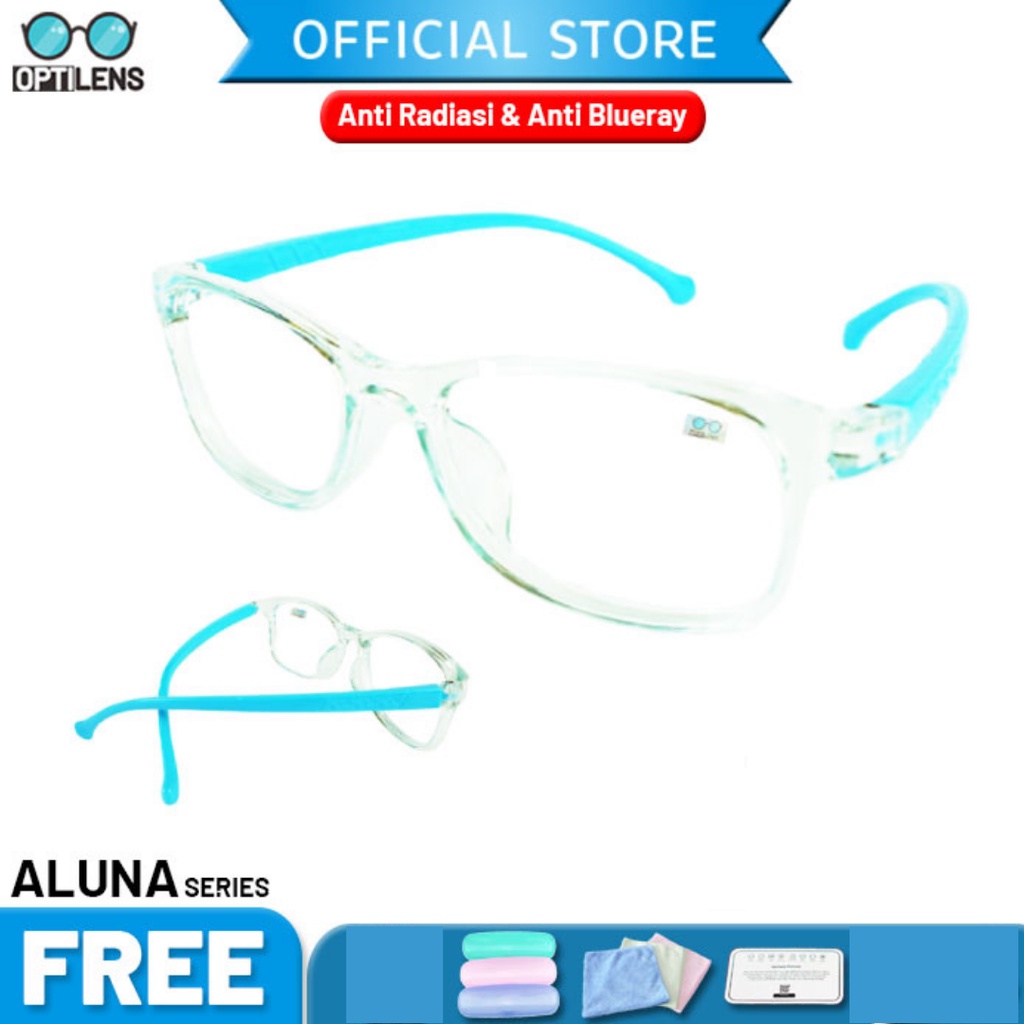 Optilens - Aluna Series Kacamata Anak Anti Radiasi Hp Komputer Antiradiasi Frame Elastis-Biru Transparant
