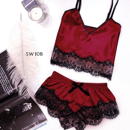 [PRODUK FAVORIT] LINGERIE SEXY BAJU TIDUR WANITA DEWASA SLEEPWEAR MAROON SW10B