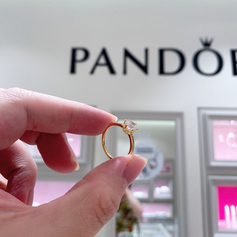 Pandora Cincin 925 Silver Gold 18K Bentuk Mahkota Aksen Berlian Cubic Zirconia Untuk Wanita