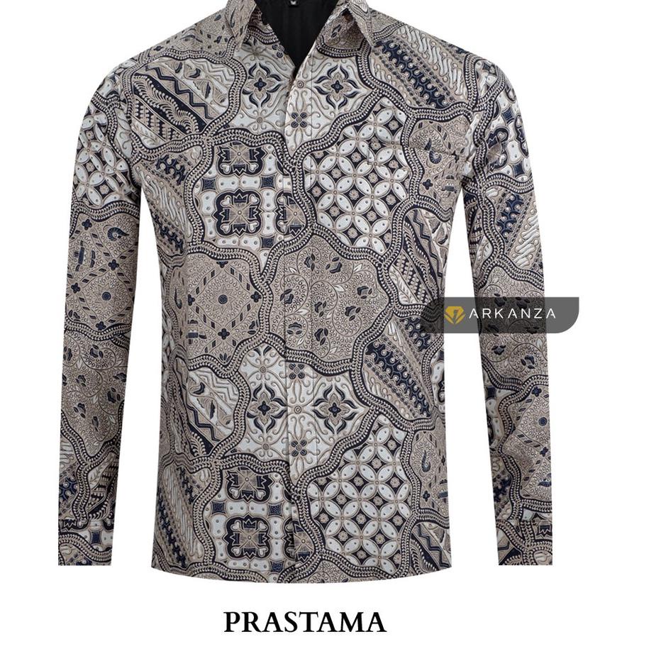 Harga Spesial.. BATIK ARKANZA Motif PRASTAMA Hem Atasan Kemeja Baju Batik Pria Cowok Laki Laki Slimf