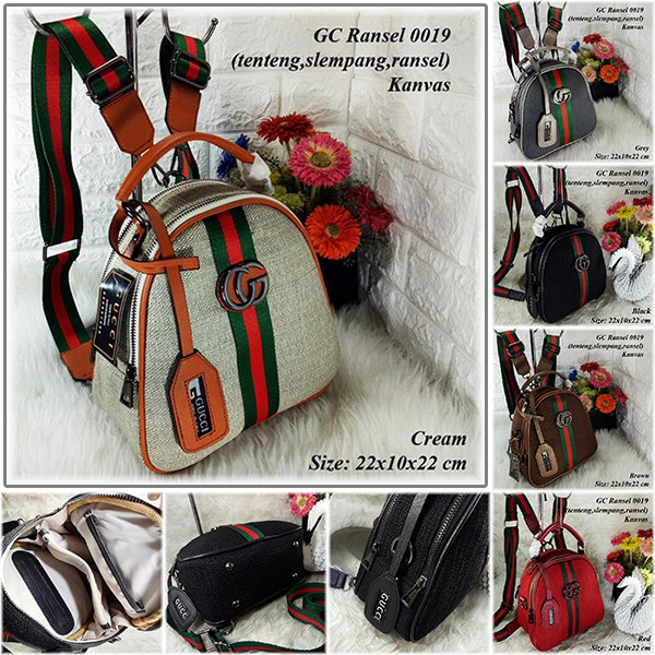 GRATIS ONGKIR TAS RANSEL WANITA IMPORT BRANDED GC GUCCI KANVAS BACKPACK AA072