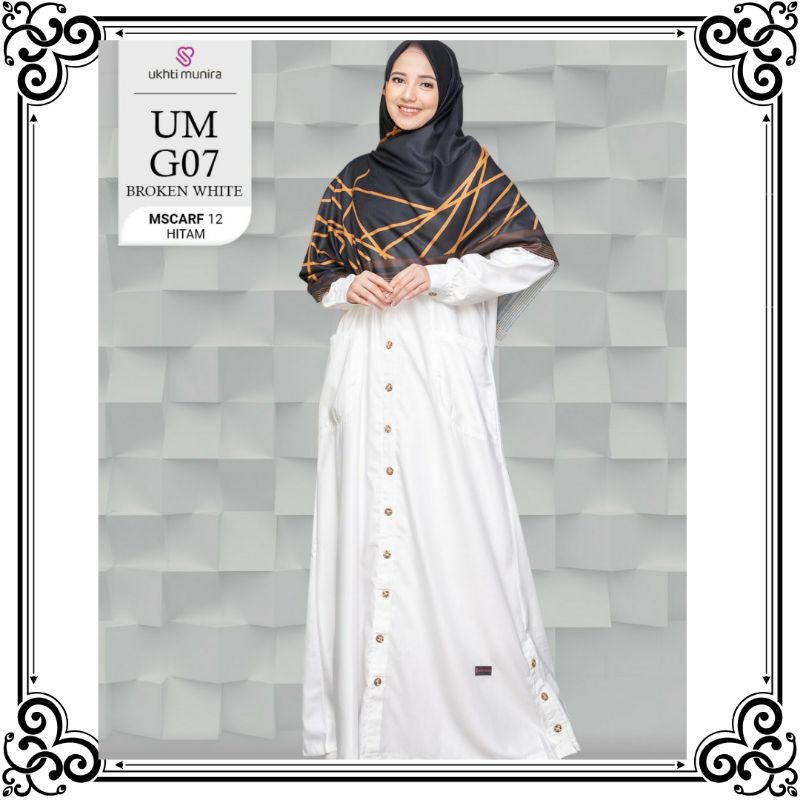 Ukhti Munira UMG07 Gamis Putih Simple Elegan Model Terbaru Baju Muslim Dewasa Busui Kekinian Resleti