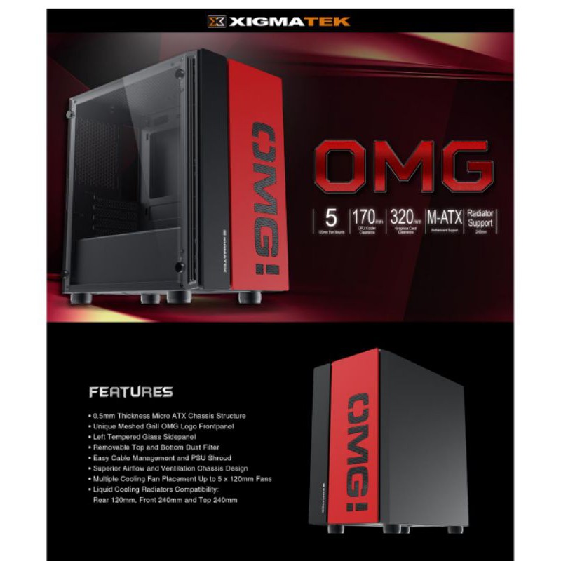 Case PC Gaming Xigmatek OMG BLACK RED TEMPERED GLASS