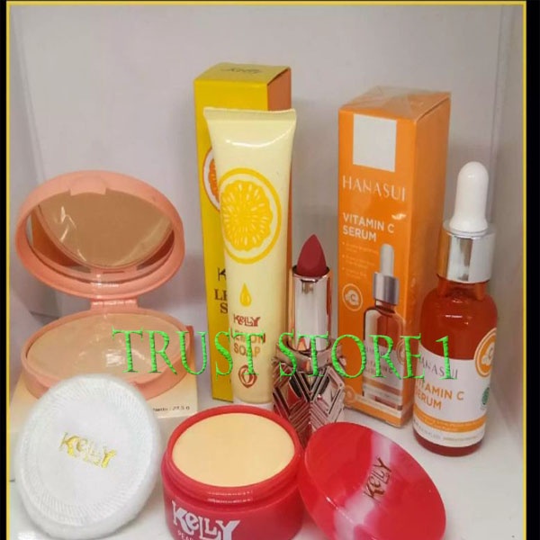 Paket Kelly 5 in 1 Plus Serum VITC - Pearl Cream Kelly 15gr + Kelly Lemon Soap 15gr + Bedak Kelly Co