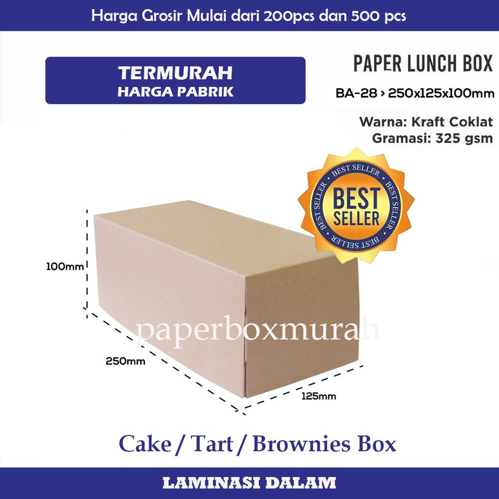 Jual KRAFT PAPER BOX / CAKE BOX / BROWNIES BOX 25 x 12,5 x 10 CM B28K4