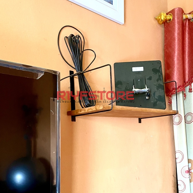 dudukan set top box antena tv rak ambalan dinding tempel