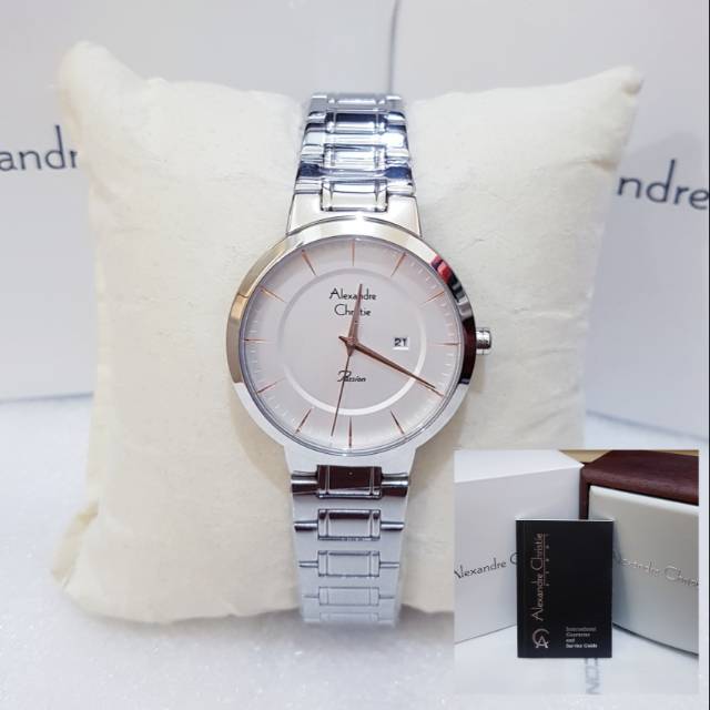ALEXANDRE CHRISTIE AC 2837 SILVER WHITE JAM TANGAN WANITA ORIGINAL
