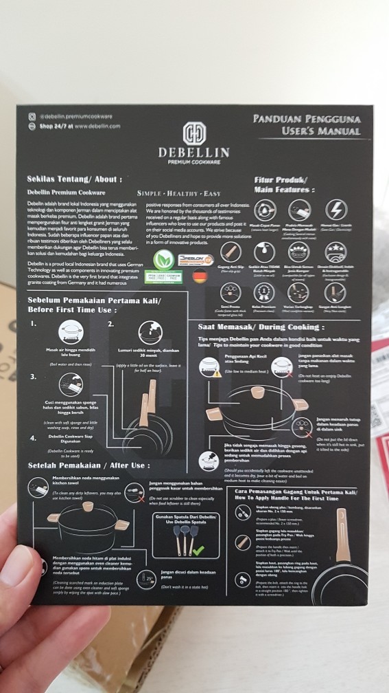 Debellin Casserole 20 Cm - Grey Granite Cookware Series Atau Panci Anti Lengket Premium
