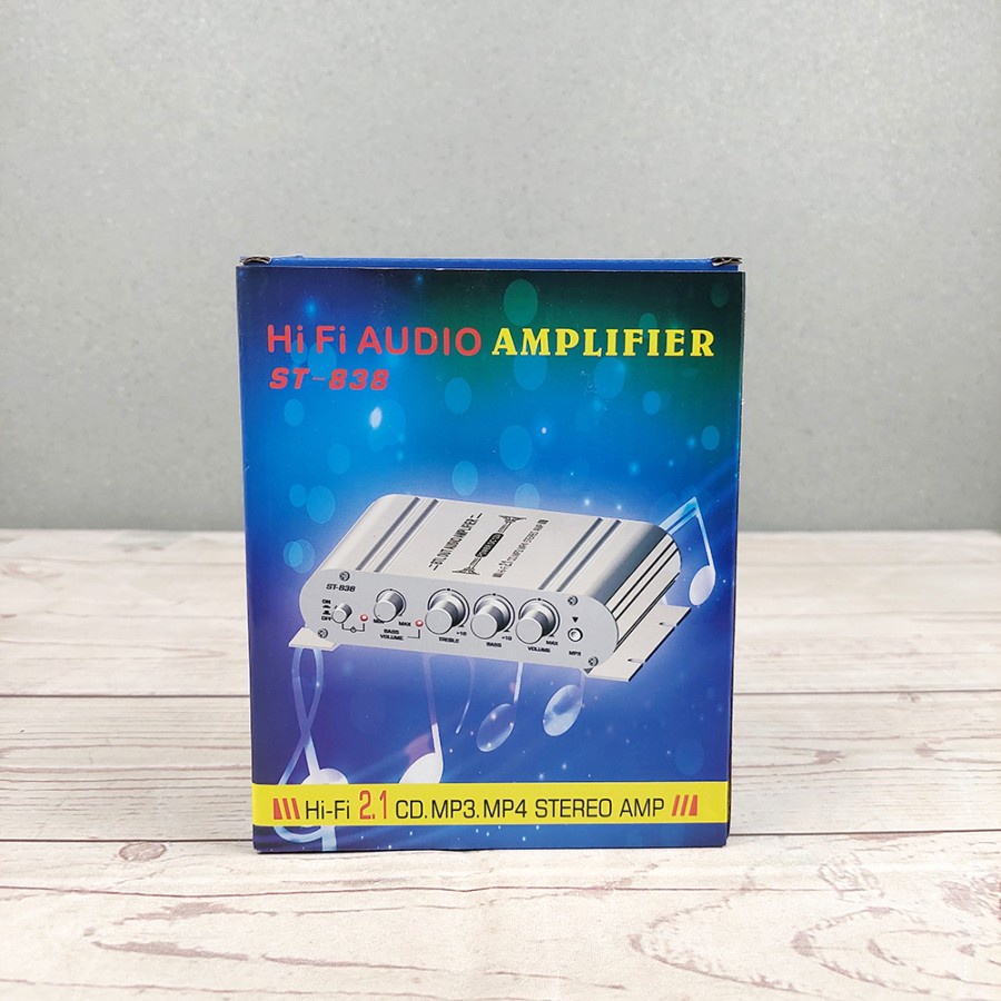 HiFi Stereo Amplifier Treble Bass Booster - ST-838 - Silver