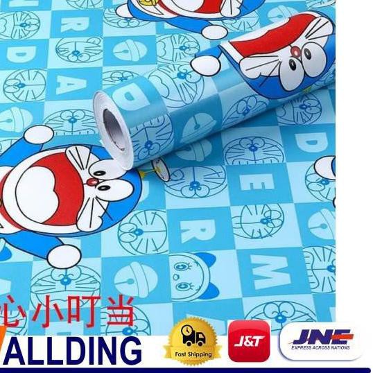 ☋ Obral!!! Wallpaper Dinding Waallpaper tembok Walapaper Kamar Murah Doraemon Kotak 45Cm X 10Mtr ♪