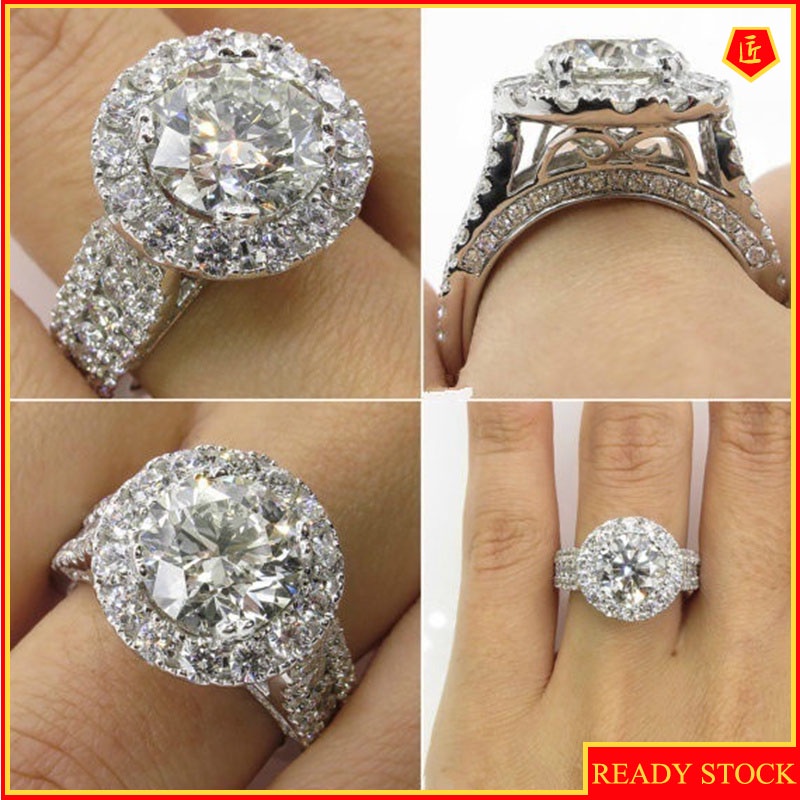 [Ready Stock]Micro-Inlaid Diamond Ring 925 Silver Women's Luxury Fashion