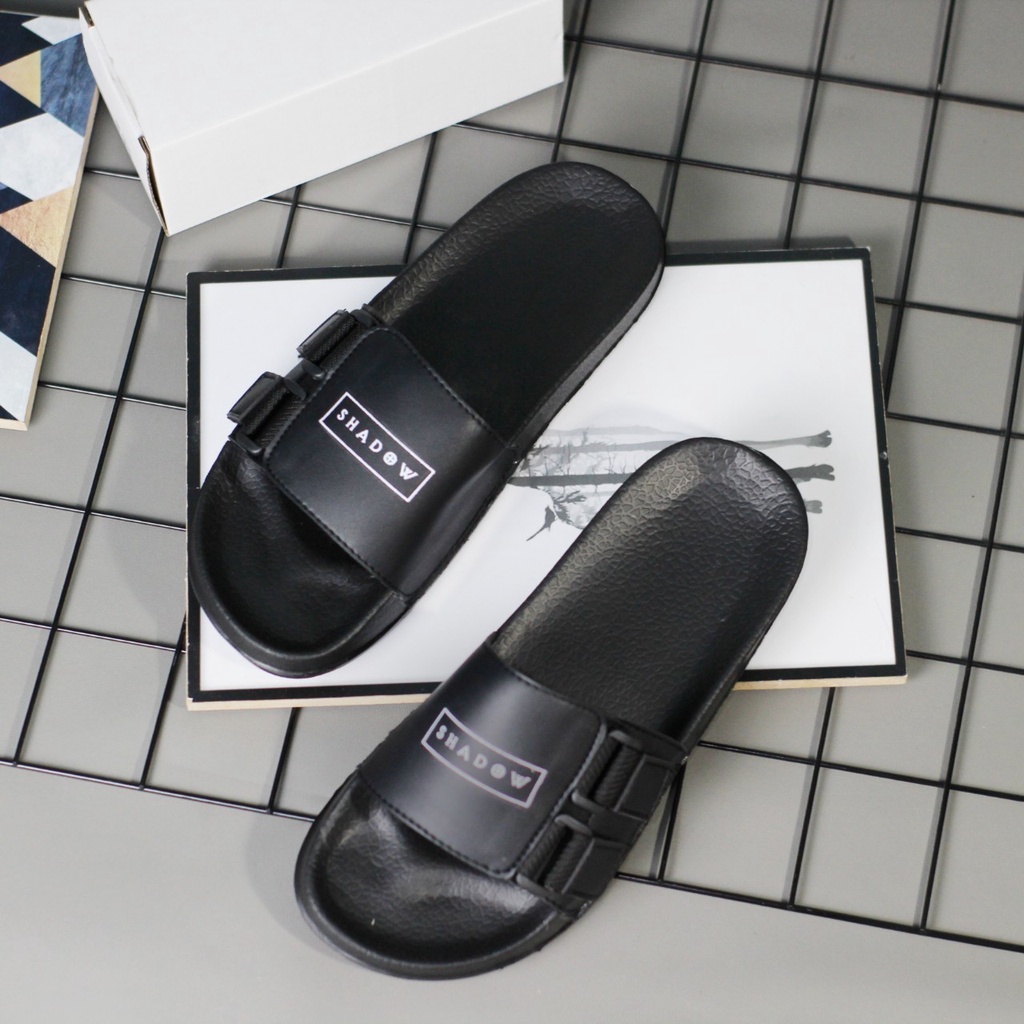 VINCCNT|Sendal Slide Pria Sandal Slop PrIa Hitam Original Trendy Kekinian Murah