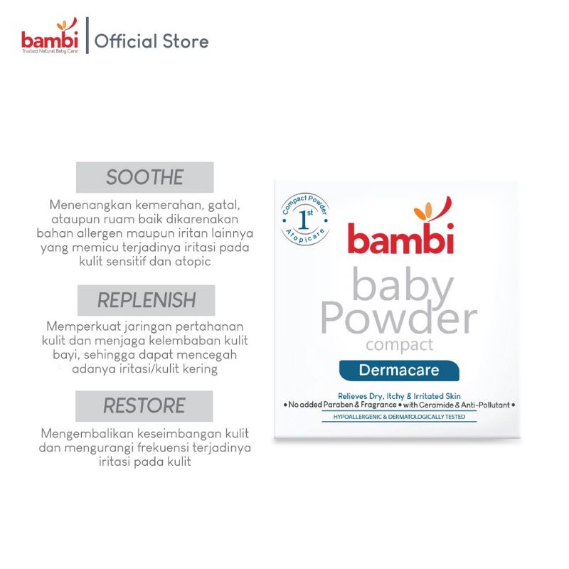Bambi Baby Dermacare Compact Powder 40gr - Bambi Bedak Padat Derma Care Bayi - Bedak Bayi Kulit Sensitive Sensitif
