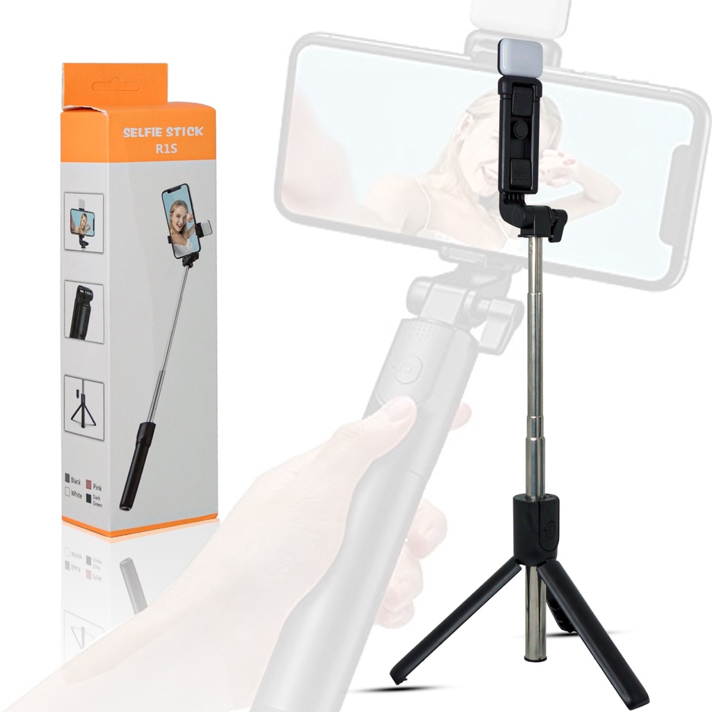 Selfie Stick Tongsis Tripod Led Holder 3 in 1 with Wireless Remote Smartphone Bluetooth Shutter 360 Derajat - R1S