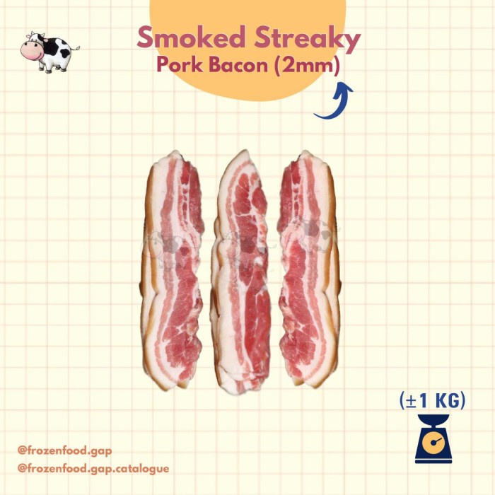 

Daging Asap - Smoked Streaky Pork Bacon 1Kg - Daging Asap Perut B2 - Frozenfoodgap