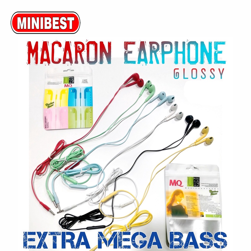 MB Handsfree Earphone Macaron Hi Fi Stereo Suround Sound Premium Quality U-19 GLOSSY