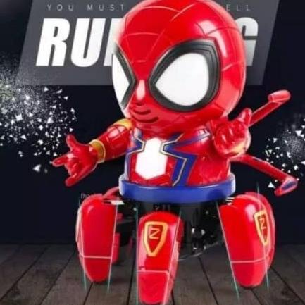 Robot Berjalan Mainan Anak Hero Dance Spiderman Kaki 7 Warna Lampu