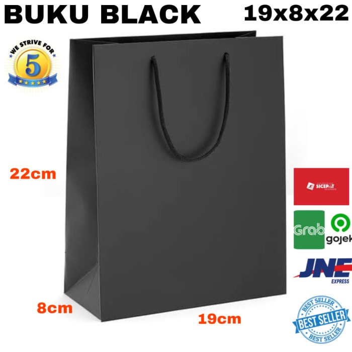 

PROMO (BLACK PREMIUM) Paperbag Buku 19x8x22 Tas Kertas Hitam Tas mewah