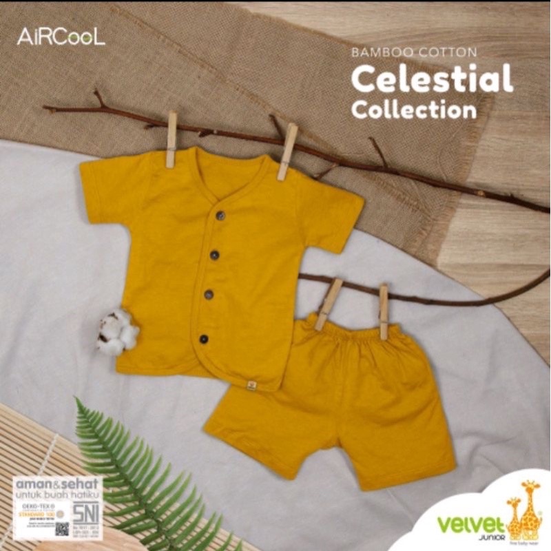 Castle - Velvet Junior Bamboo Cotton AirCool Setelan Baju Pendek Kancing Depan + Celana Pendek Size NB(0-3m) S(3-6m) M(6-9m) L(9-12m)