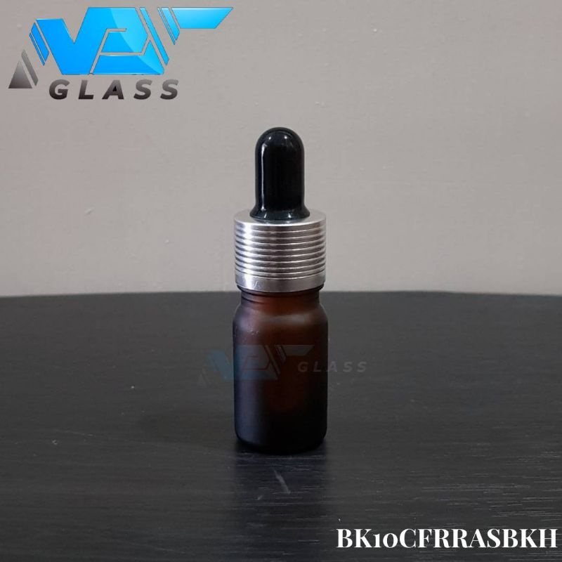 botol pipet kaca 5ml coklat amber doff / frosted - ring almunium silver bergaris