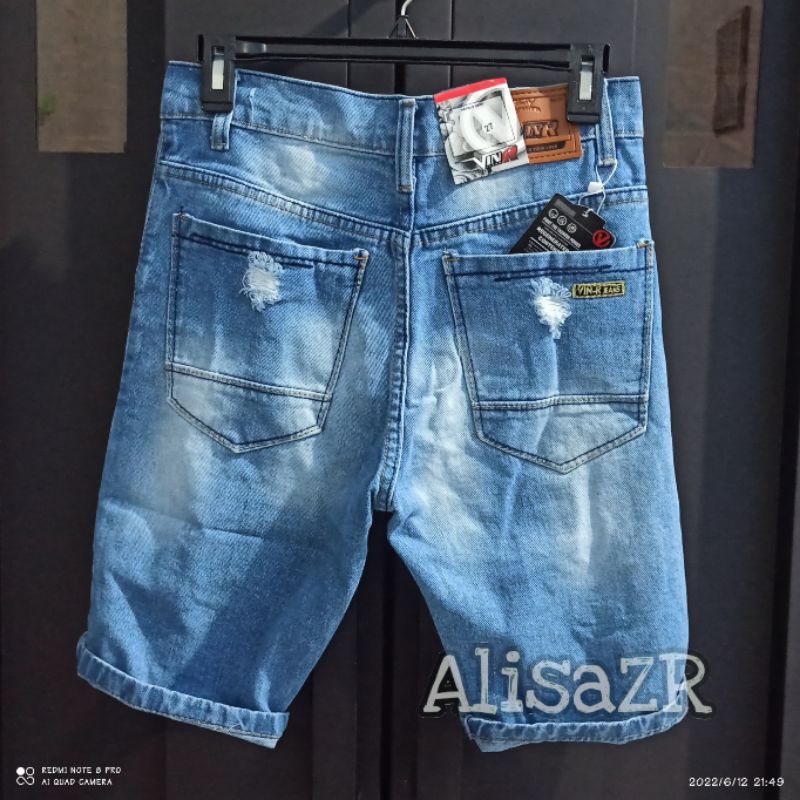 COD CELANA JEANS PENDEK PRIA ICE BLUE RIPPEDJEANS DISTRO