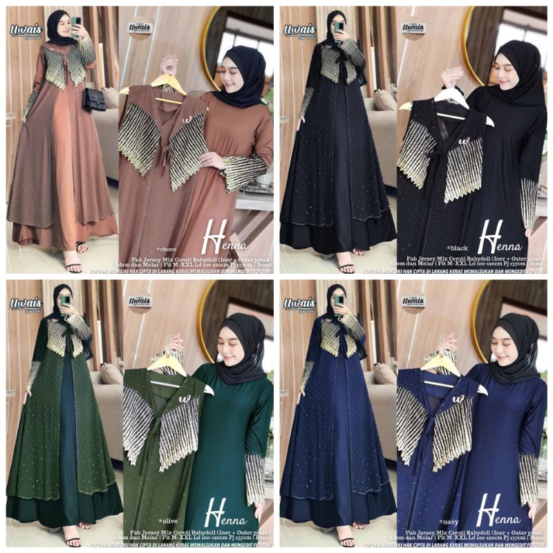 Restock Henna maxy premium gamis jumbo terbaru ori by uwais