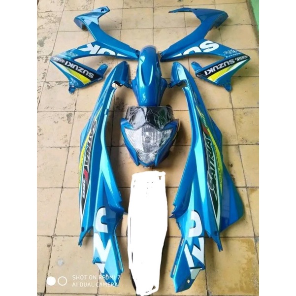Paket cover body bodi full set tanpa legcil plus striping SUZUKI SATRIA F FU FL FACELIFT biru GP kua