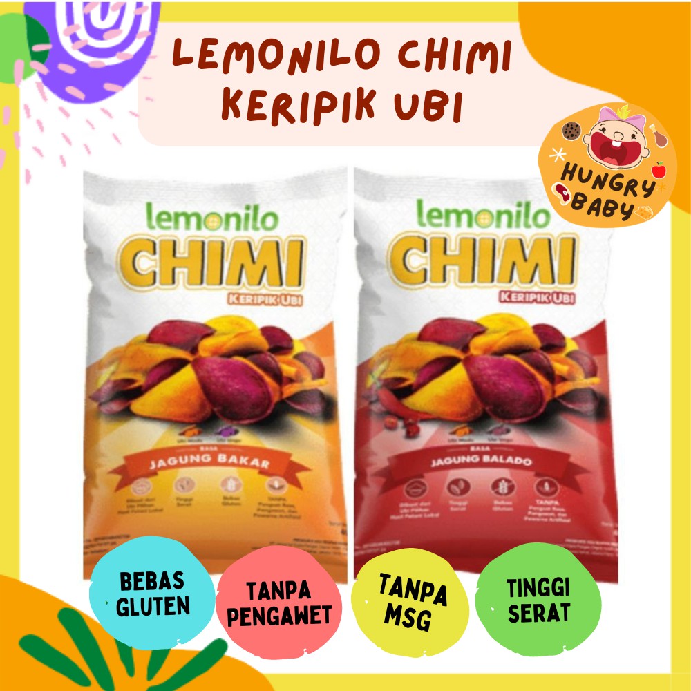 Lemonilo Chimi Keripik Ubi 40 gram / Keripik Chimi Tempe / Ube Chips Rasa Jagung Bakar &amp; Balado / Snack Cemilan Sehat