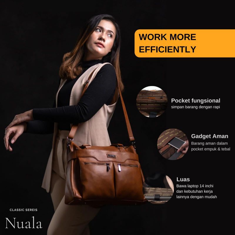 NUALA Bag by Manjua. Tas Kerja, Tas Kuliah, Muat Laptop 14 inch. Tas Laptop, Ukuran Besar.