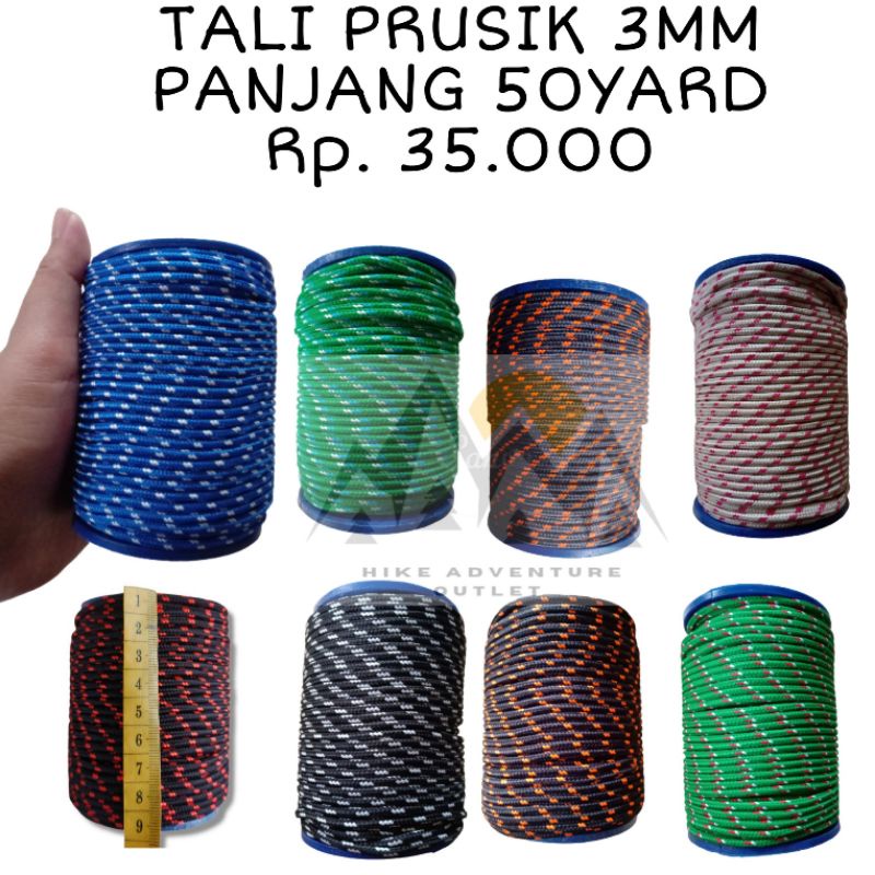 Tali Prusik 3mm Panjang 50 Yard Tali Paracord Camping Outdoor