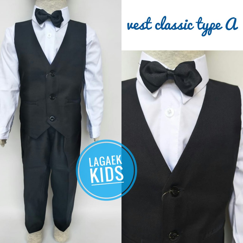 Setelan Anak Laki Tuxedo Vest Premium Usia 6 - 18 Bulan HITAM - Setelan Pesta Tuxedo Anak Cowok Resmi Keren Set