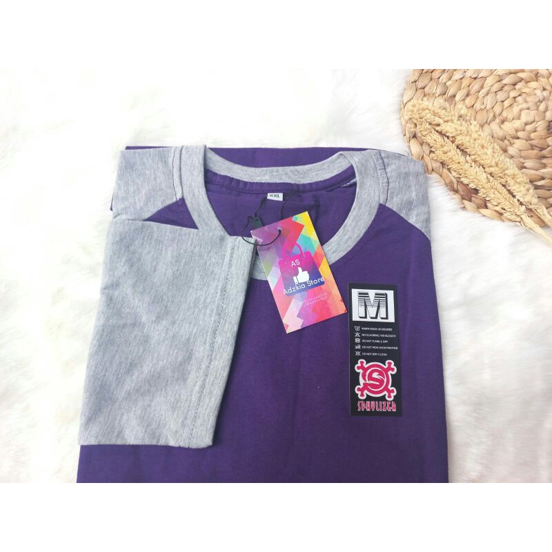 kaos reglan ungu tua kombinasi abu lengan 3/4 7/8 dan panjang murah  komunitas kombet 24s tebal adem