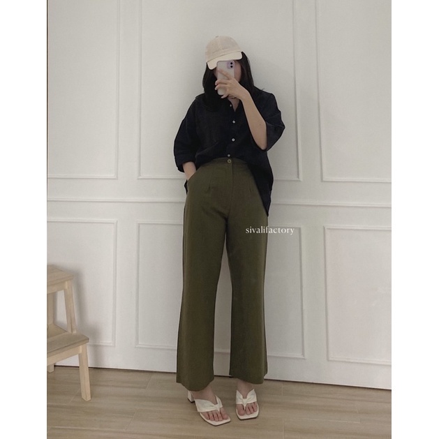 SIVALI Kulot Linen Highwaist 2249 - Cullote Pants | Wide Leg Cullotes | Celana Kulot Wanita