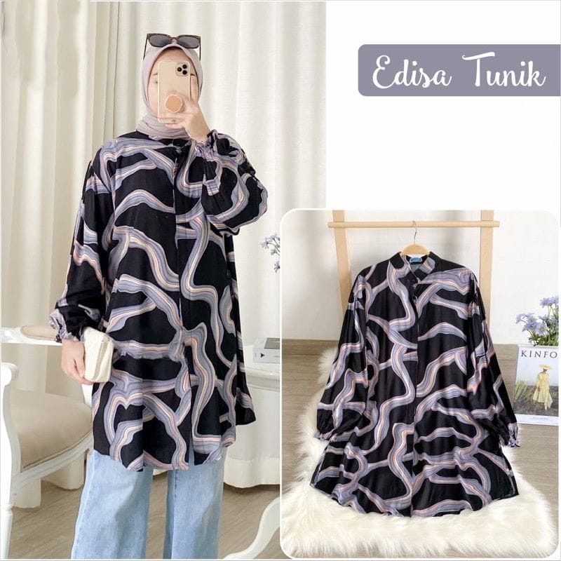 EDISA TUNIK RAYON MOTIF TERBARU / LONG TUNIK RAYON / TUNIK FULL KANCING / ATASAN BAJU WANITA KEKINIA