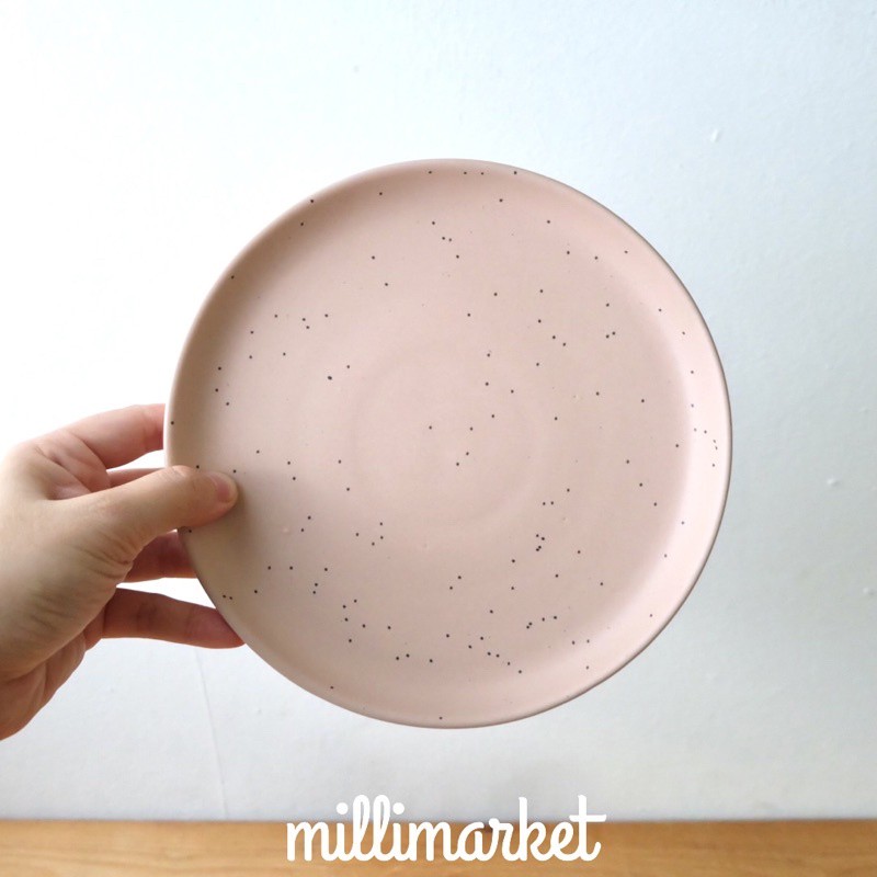 Round Plate - PINKU diameter 20 cm / piring keramik warna pink/korean nordic plate-PINKU/PINK BINTIK