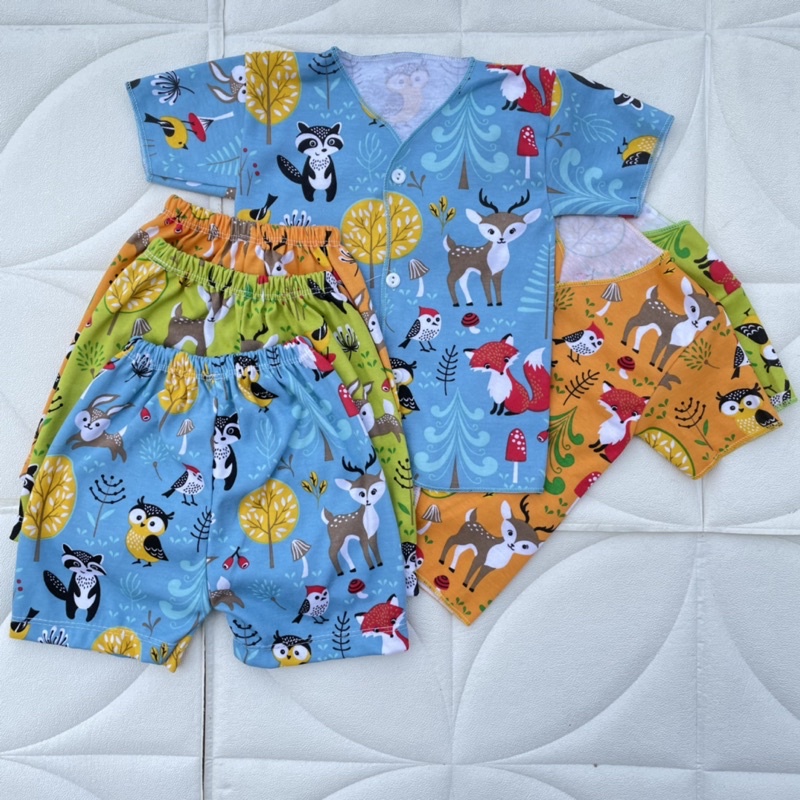 3 PCS Baju Bayi Lengan Pendek + Celana Pendek Bayi Baru Lahir Baju Bayi Setelan Fullprint Bayi Celana Bayi Newborn DNW BABY