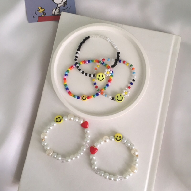 Smiley Bracelet gelang smile manik manik mutiara daisy beads korean fashion jewelry