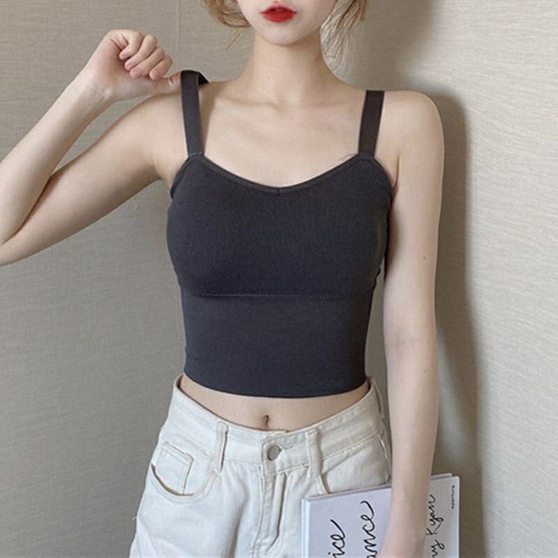 TOPGROSIR TG1065 Tanktop Wanita Tali Tebal Crop Busa Import